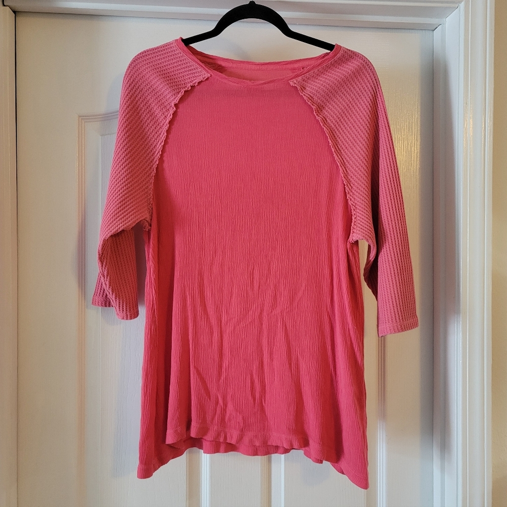 Soft Surroundings Gauze April Tee Tunic Waffle Knit Sleeve Top Pink Coral Medium - Picture 2 of 7